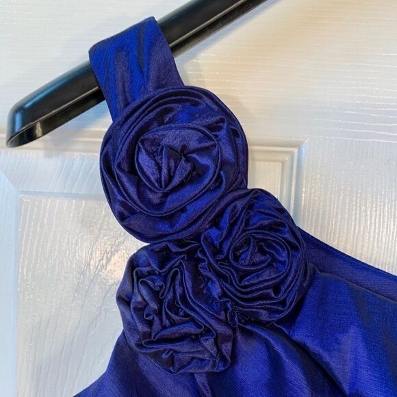BLUE ONE SHOULDER TAFFETA DRESS SIZE SMALL - Picture 4 of 5